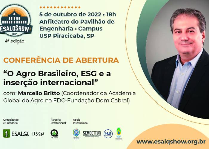 O Agro Brasileiro, ESG e a inserção internacional será o tema da conferência de abertura do Esalqshow - EsalqShow